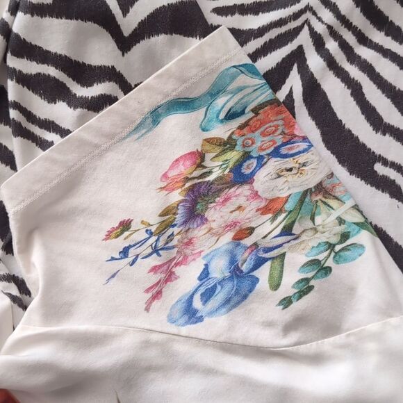 Emanuel Ungaro Floral Bouquet Mixed Zebra Print Shirt Dress Size M - Picture 3 of 13